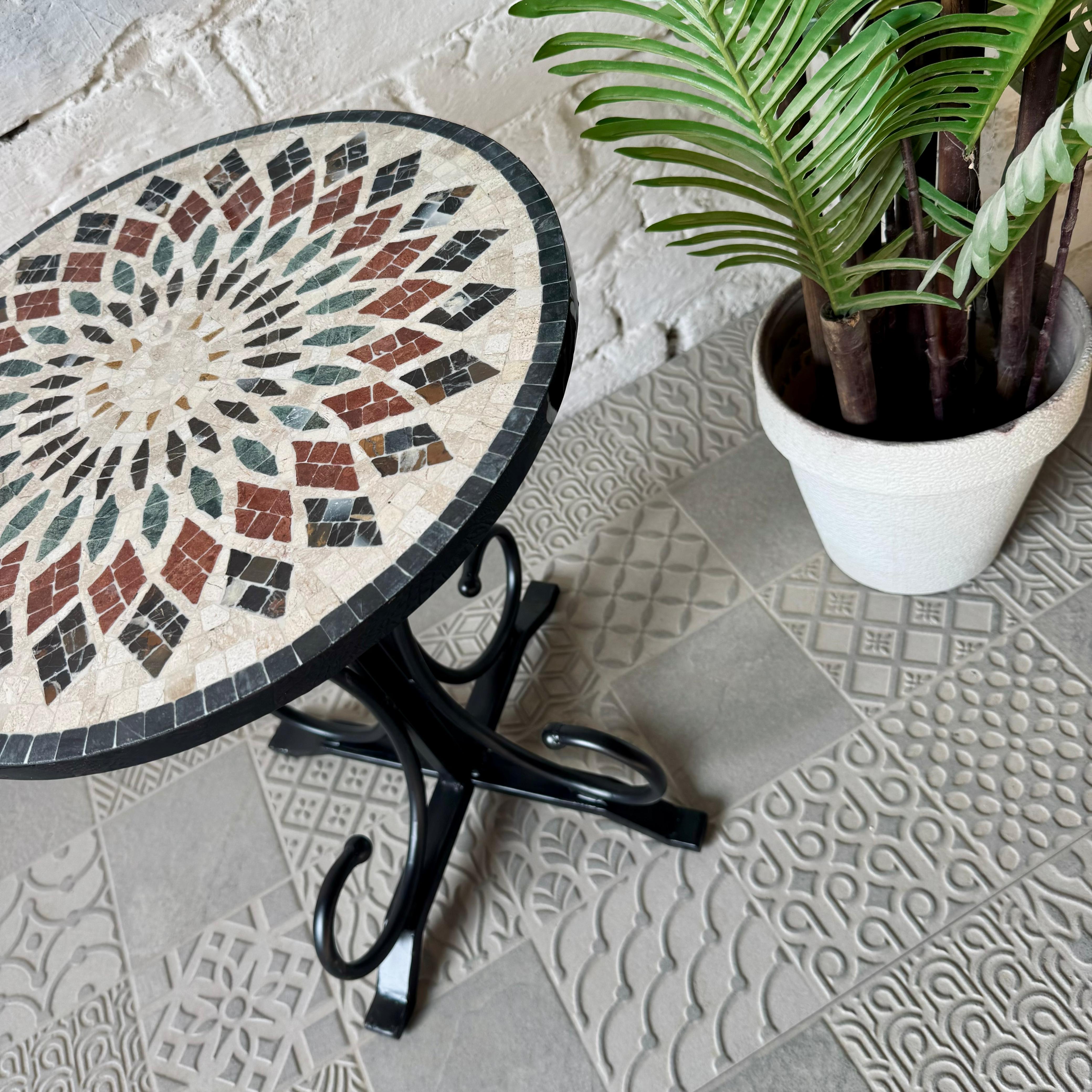 Aurora Mosaic Accent Cream Coffee Table - Ornate Curve Base for Economy Home Decor