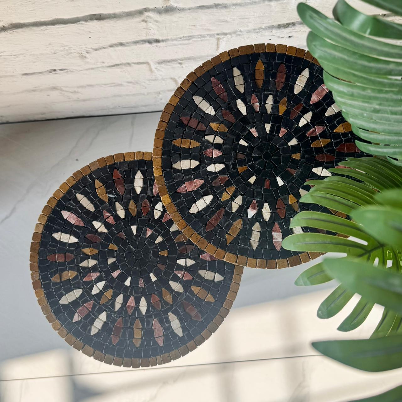 Lux Aurora Mosaic Nesting Tables with Black Multi-Colours Motif