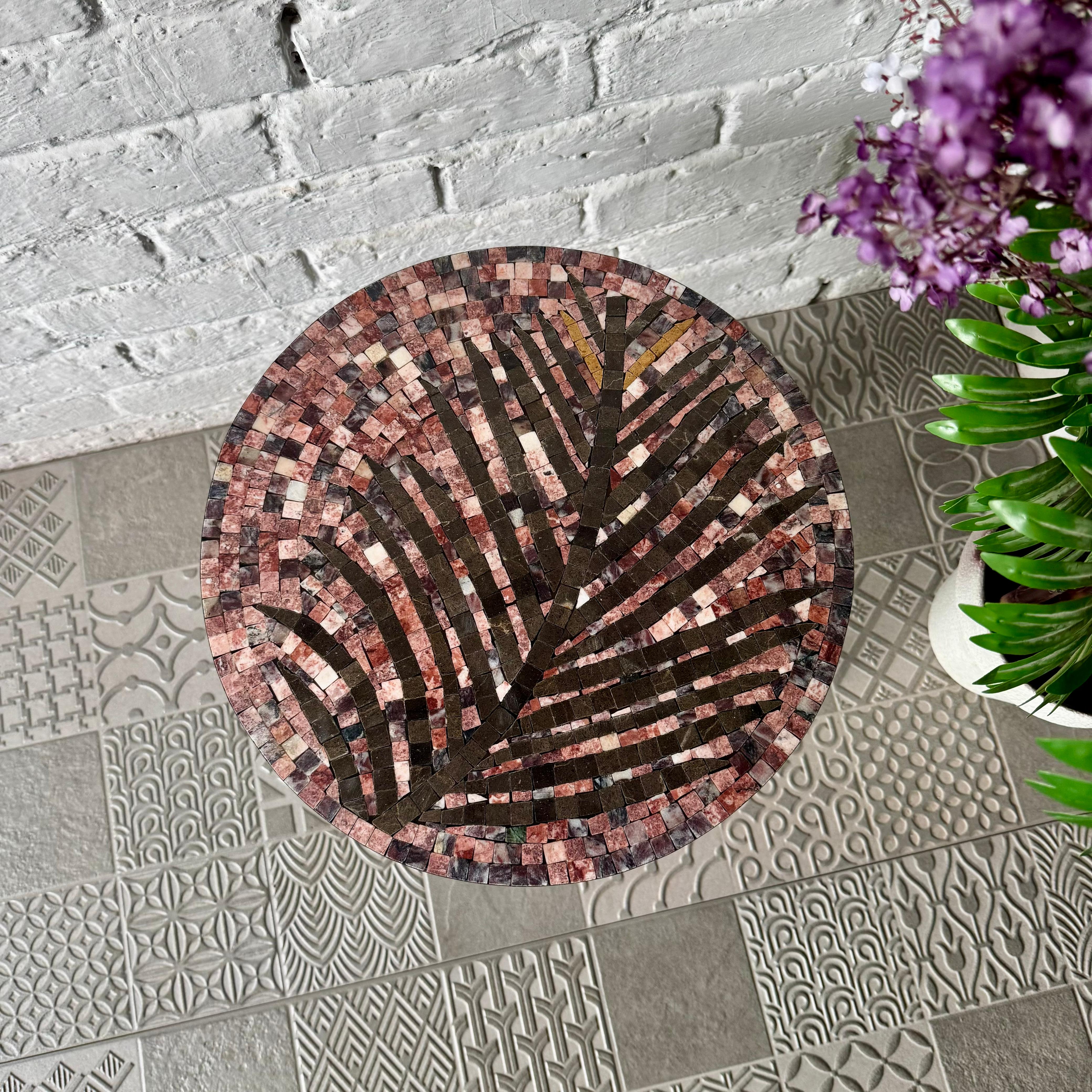 Rosewood Tea Leaf Stone Coffee Table - Ornate Curve Base for Antique Home Decor