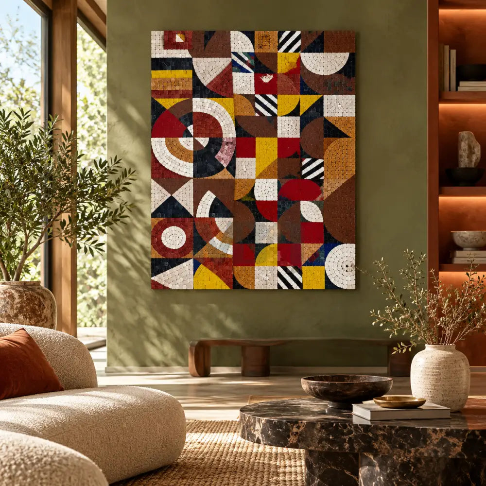 Artisan Stone Mosaic – Geometric Abstract Wall Art for Luxurious Elegance