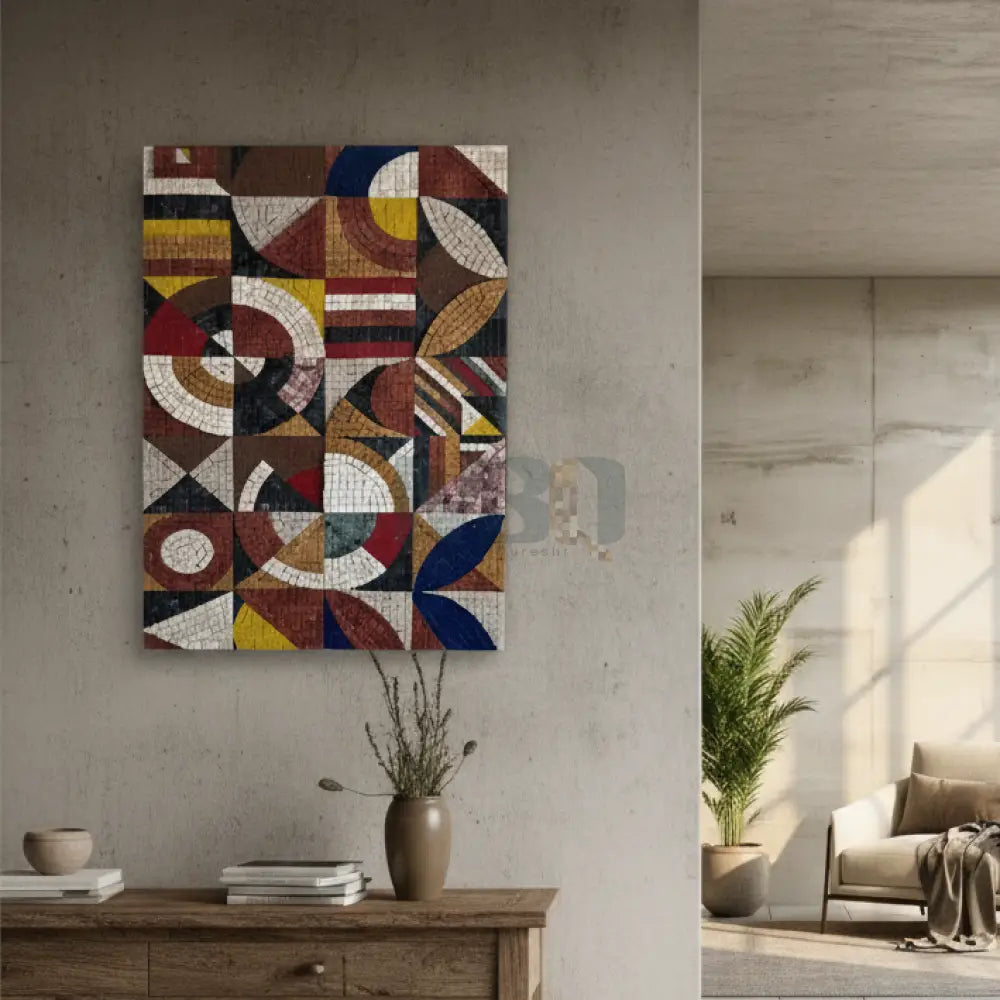 Artisan Stone Mosaic – Geometric Abstract Wall Art for Luxurious Elegance 42’’ x 32’’