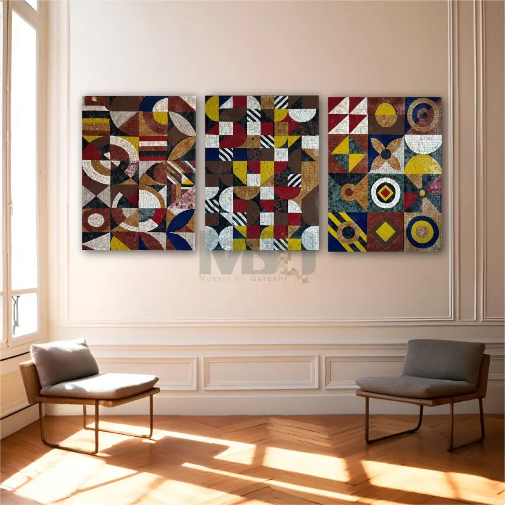 Artisan Stone Mosaic – Geometric Abstract Wall Art for Luxurious Elegance