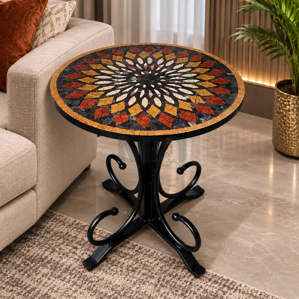 Aurora Mosaic Accent Coffee Table - Ornate Curve Base for Country Home Decor - 16” x 16” x 20”