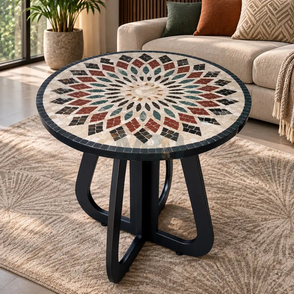 Aurora Mosaic Accent Cream Coffee Table - 16” x 16” x 20”