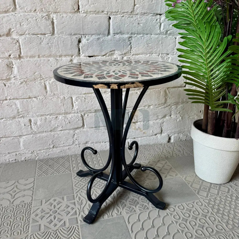 Aurora Mosaic Accent Cream Coffee Table - Ornate Curve Base for Economy Home Decor 16” x 16” x 20”