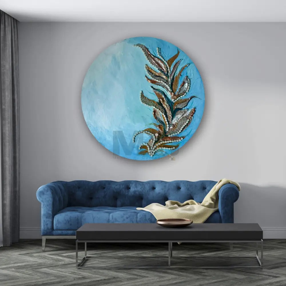 Azure Leaf Harmony - Handmade Mosaic Texture Artwork of Circular Spectacular Design 24’’ x 24’’