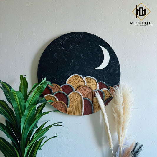 Lonely Moon Night" Artisan Wall Hanging – Resin Artwork with Stones