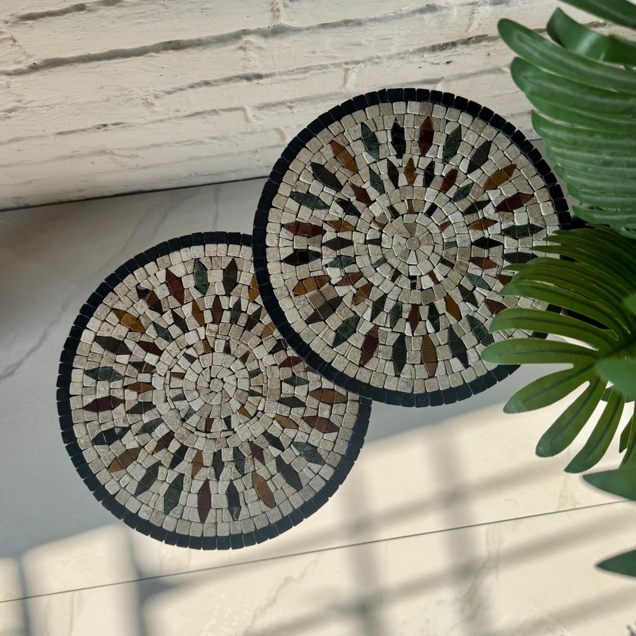 Lux Aurora Mosaic Nesting Tables with Cream Multi-Colours Motif