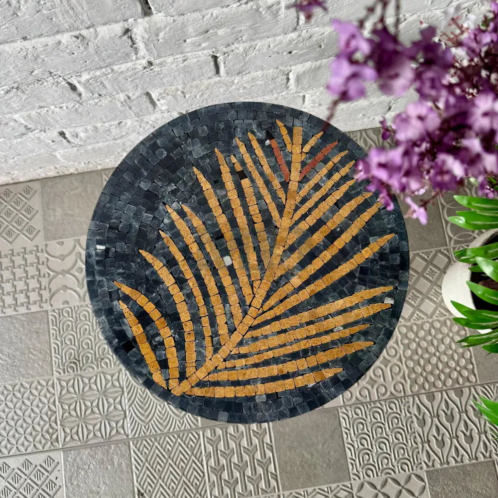 Black Tea Leaf Stone Coffee Table – Ornate Curve Base with Artisan Economy Home Decor 16” x 16” x 20”
