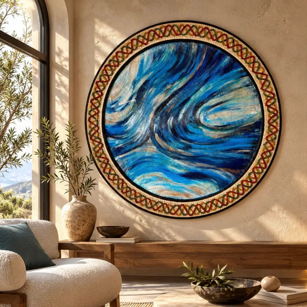 Blue Serenity – Exquisite Mosaic & Textured Artwork with Mesmerizing Fusion