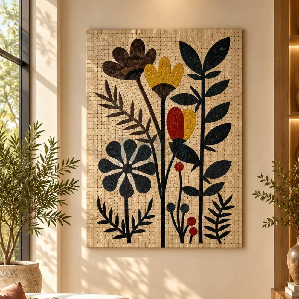 Botanical Harmony – Premium Stone Mosaic Floral Wall Art - 32”x24”