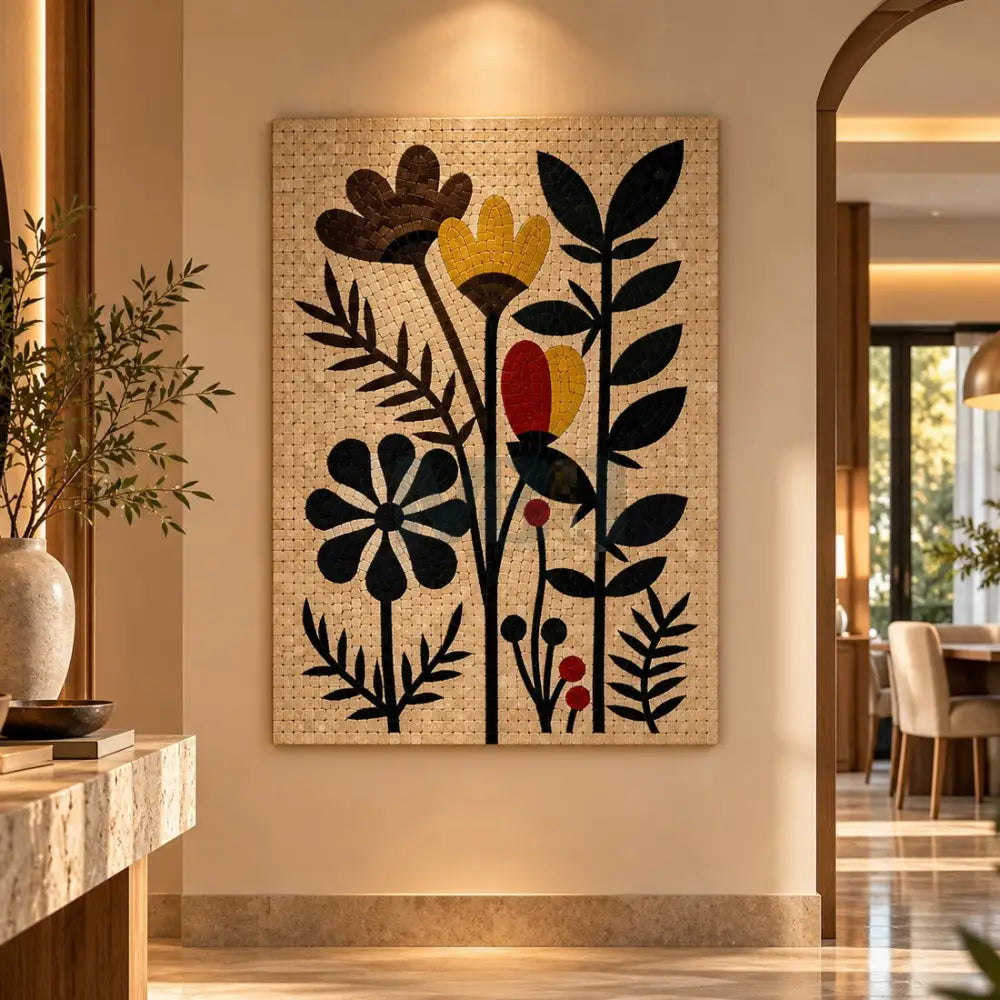 Botanical Harmony – Premium Stone Mosaic Floral Wall Art - 32”x24”