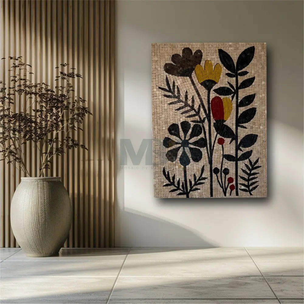 Botanical Harmony – Premium Stone Mosaic Floral Wall Art 32”x24”