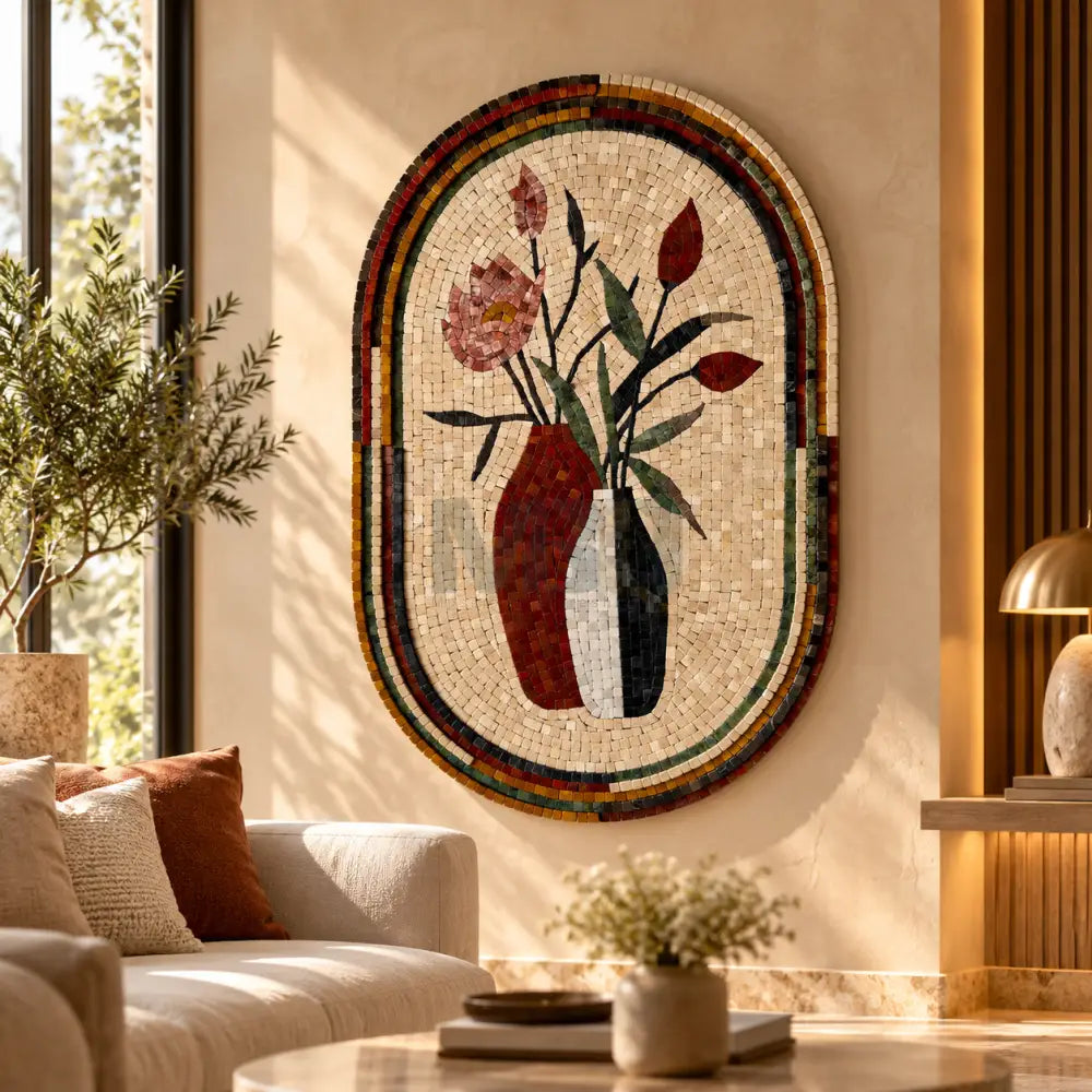 Botanical Whispers: A Luxe Mosaic Artwork for Country Home Decor - Wall Hangings