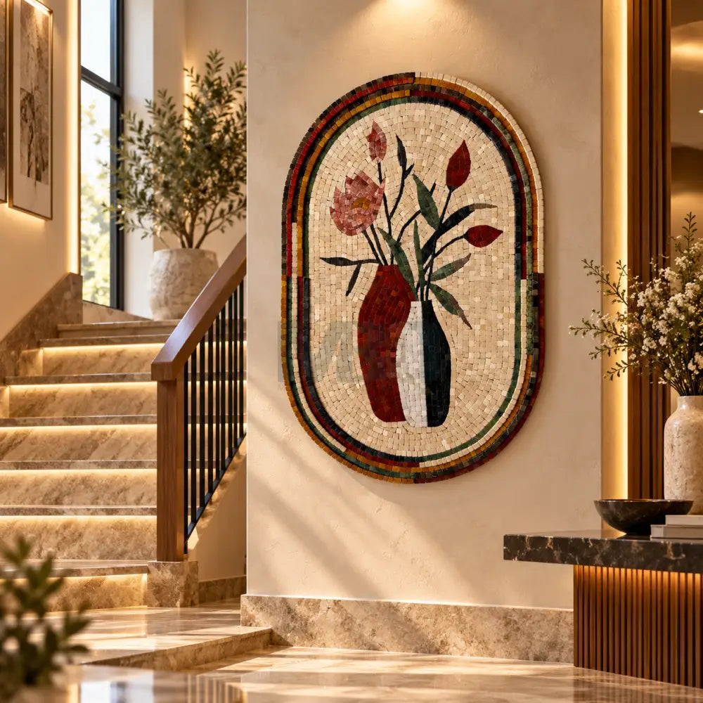 Botanical Whispers: A Luxe Mosaic Artwork for Country Home Decor - Wall Hangings