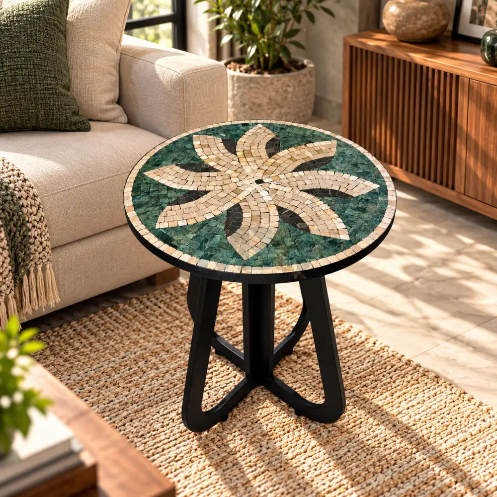 Celestial Petal Mosaic Coffee Table - 16” x 16” x 20”