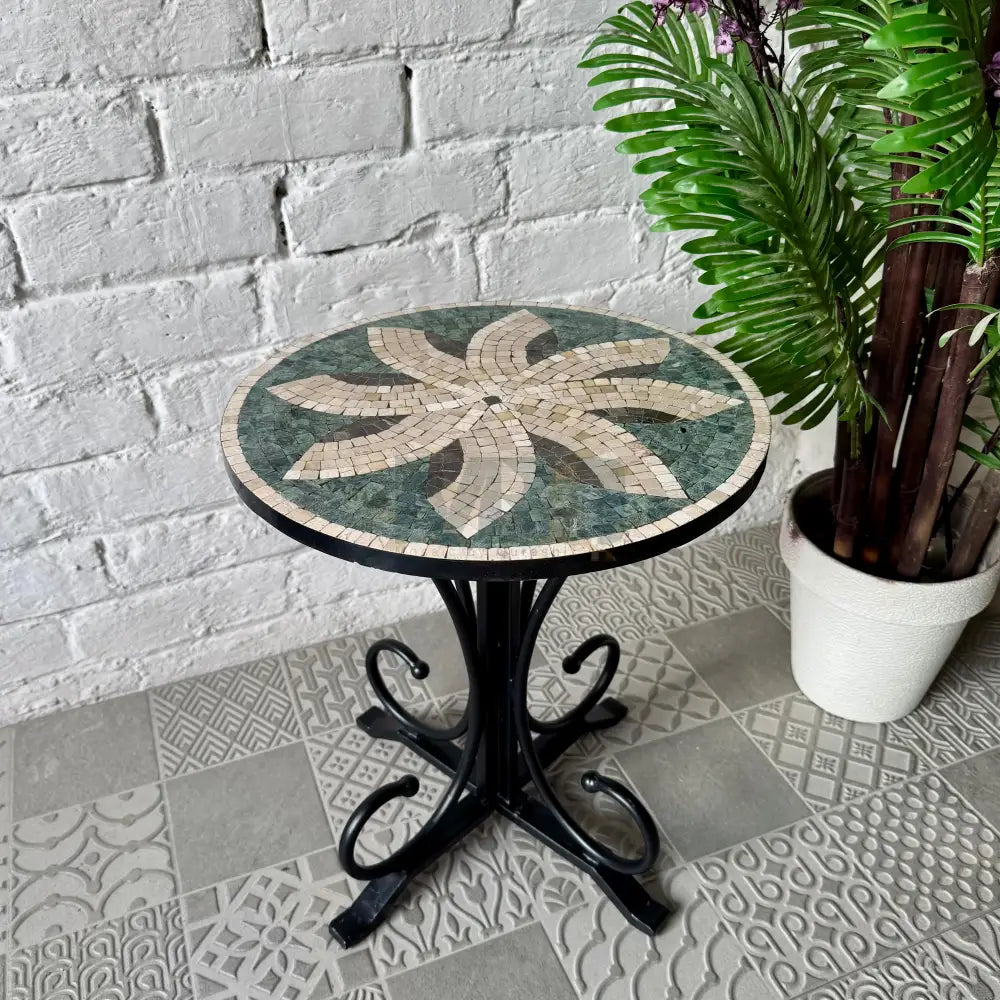 Celestial Petal Mosaic Coffee Table - Ornate Curve Base for Charming Individuals 16” x 16” x 20”