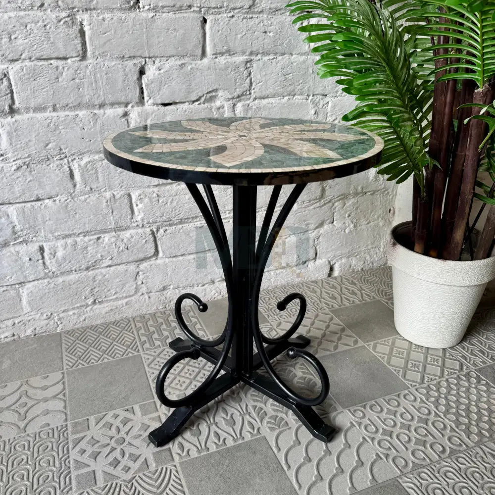 Celestial Petal Mosaic Coffee Table - Ornate Curve Base for Charming Individuals 16” x 16” x 20”
