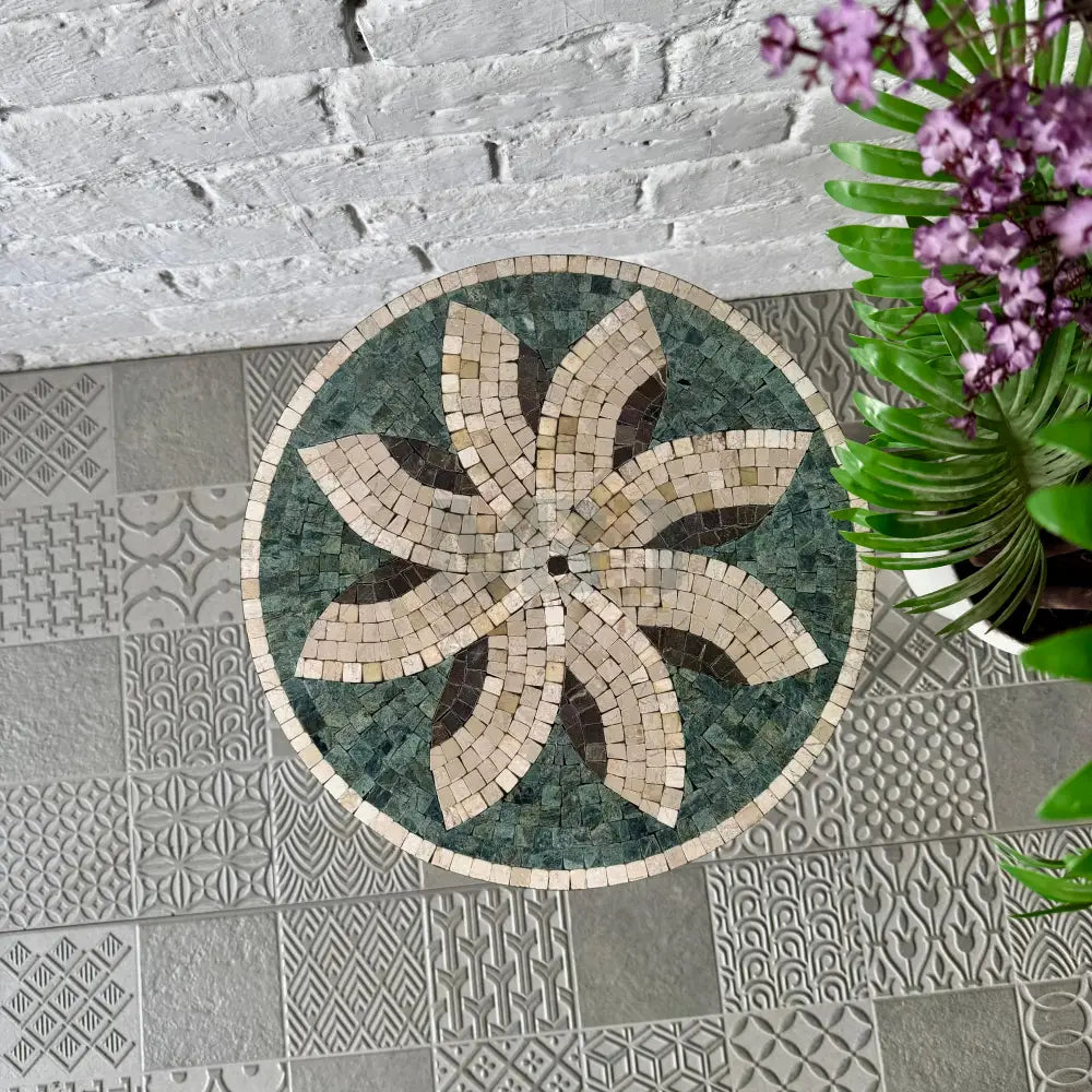 Celestial Petal Mosaic Coffee Table - Ornate Curve Base for Charming Individuals 16” x 16” x 20”