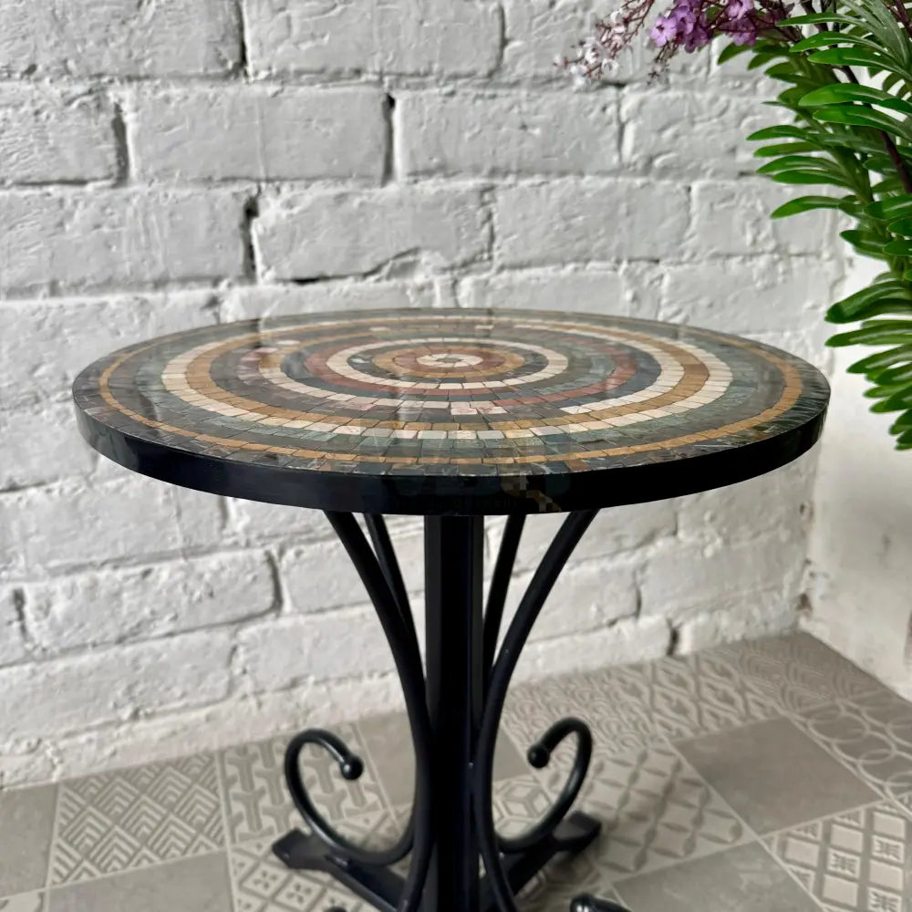 Colourful Aim Stones Design Coffee Table - Ornate Curve Base Adding Charm Everywhere 16” x 16” x 20”