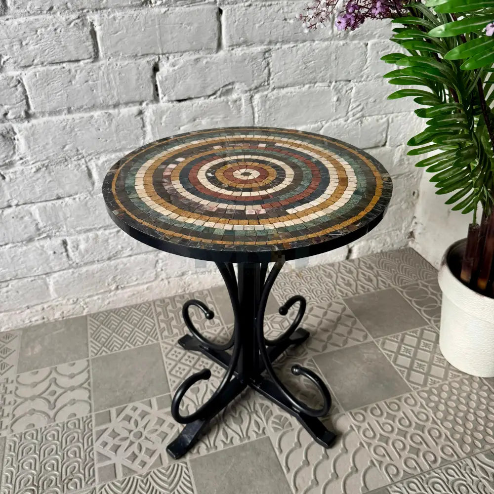 Colourful Aim Stones Design Coffee Table - Ornate Curve Base Adding Charm Everywhere 16” x 16” x 20”