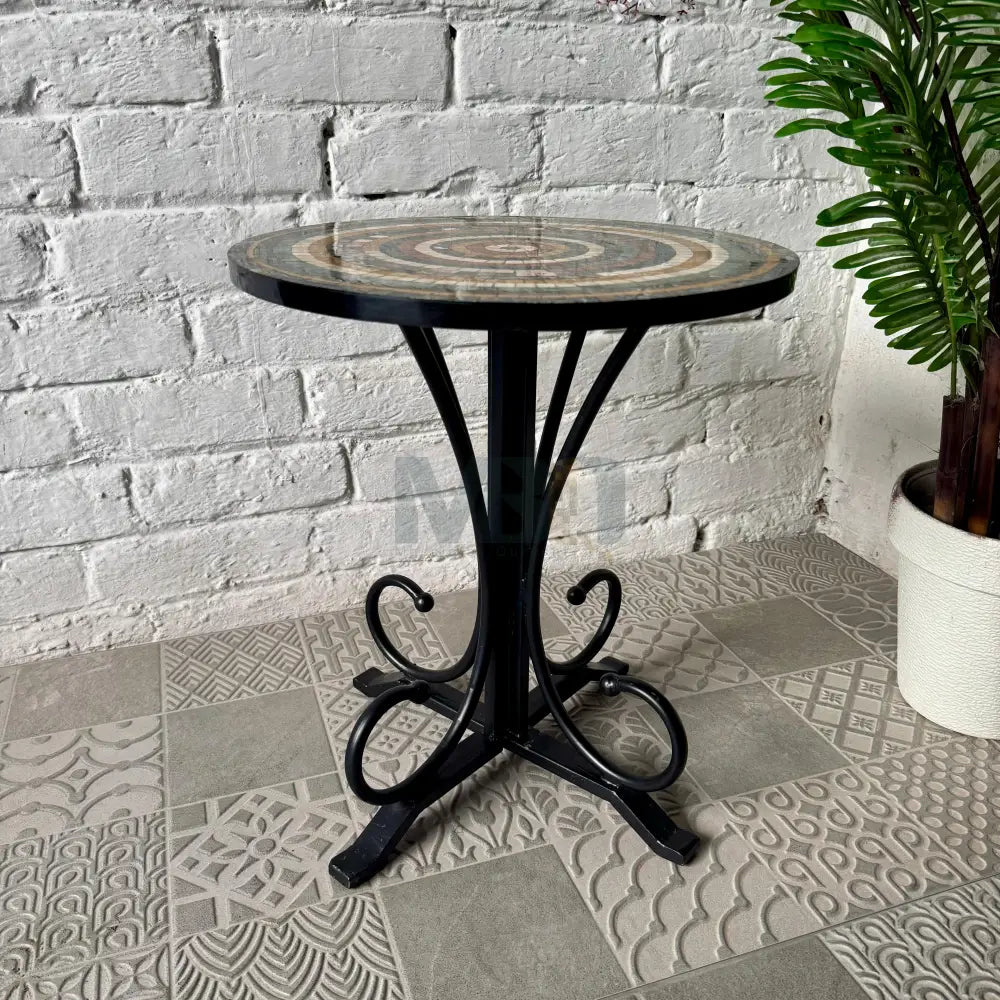 Colourful Aim Stones Design Coffee Table - Ornate Curve Base Adding Charm Everywhere 16” x 16” x 20”