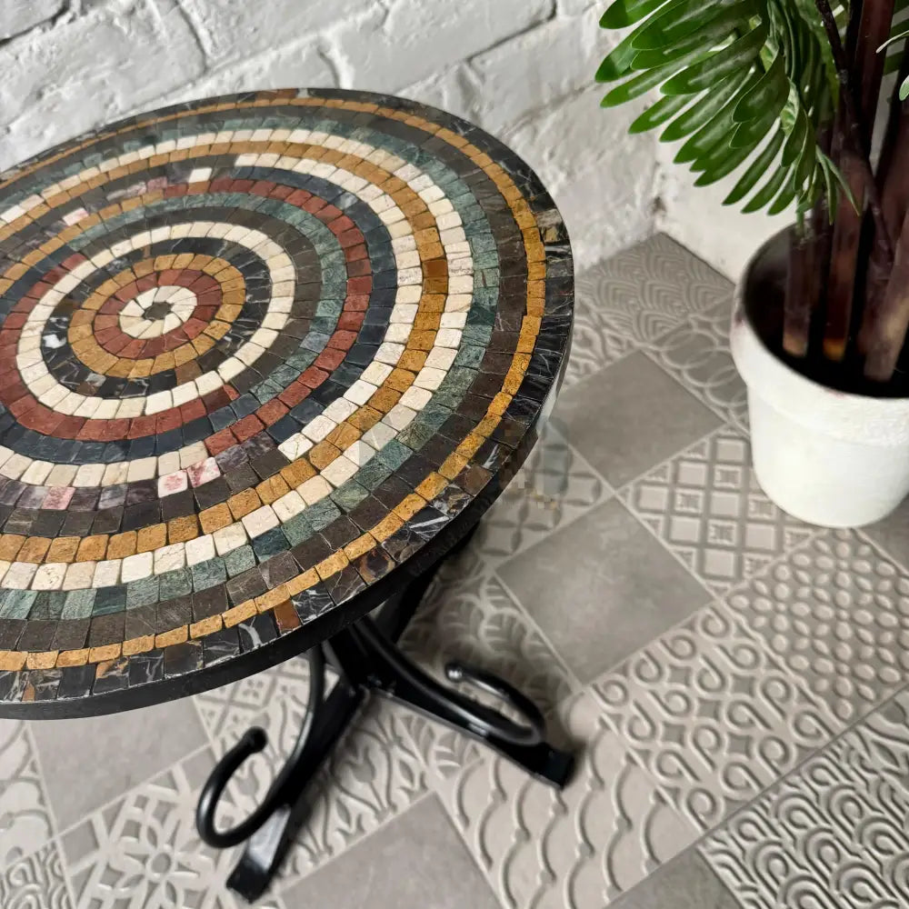 Colourful Aim Stones Design Coffee Table - Ornate Curve Base Adding Charm Everywhere 16” x 16” x 20”