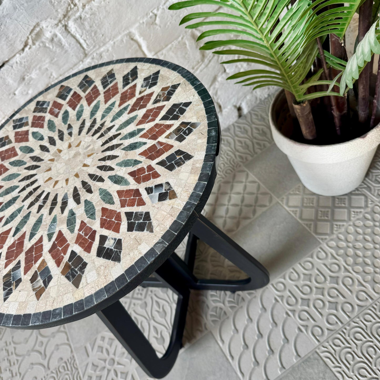 Aurora Mosaic Accent Cream Coffee Table - Infinity Loop Base