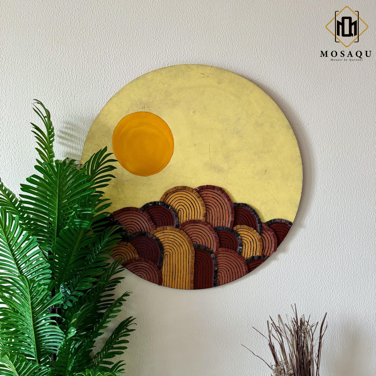 Sunrise Serenity: Resin Wall Art with Natural Stones