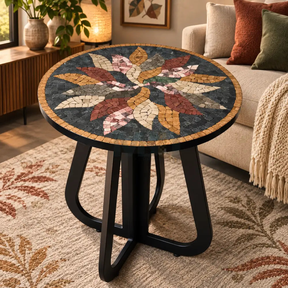 Dark Floral Harmony Mosaic Coffee Table - 16” x 16” x 20”