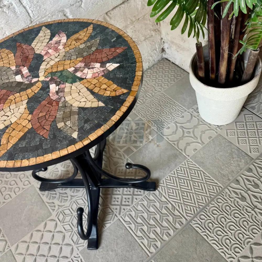 Dark Floral Harmony Mosaic Coffee Table - Ornate Curve Base with Mosaic Art Patterns 16” x 16” x 20”