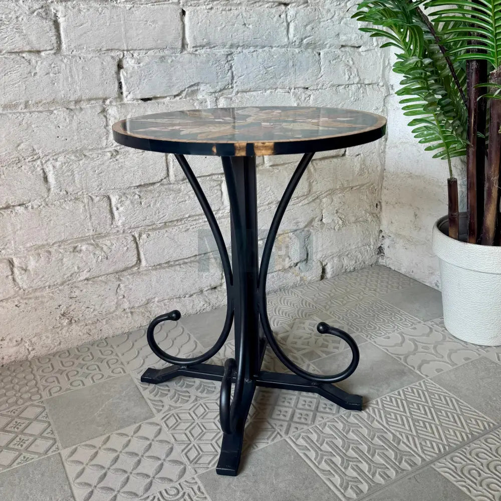 Dark Floral Harmony Mosaic Coffee Table - Ornate Curve Base with Mosaic Art Patterns 16” x 16” x 20”