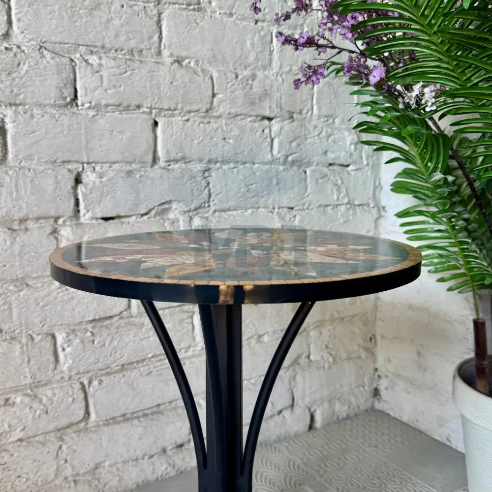 Dark Floral Harmony Mosaic Coffee Table - Ornate Curve Base with Mosaic Art Patterns 16” x 16” x 20”