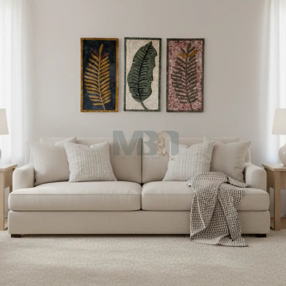 Dark Leaf Design Stone Mosaic Wall Art – Handmade Natural Stones