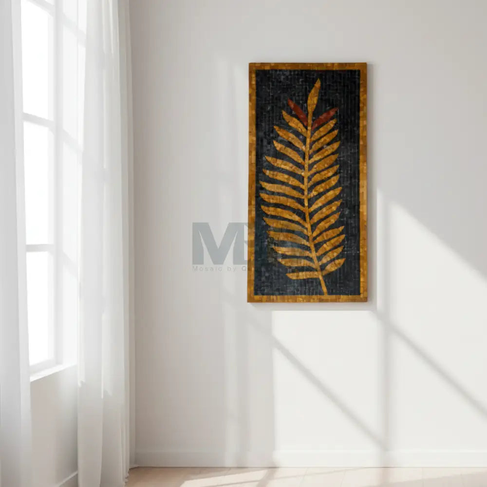Dark Leaf Design Stone Mosaic Wall Art – Handmade Natural Stones