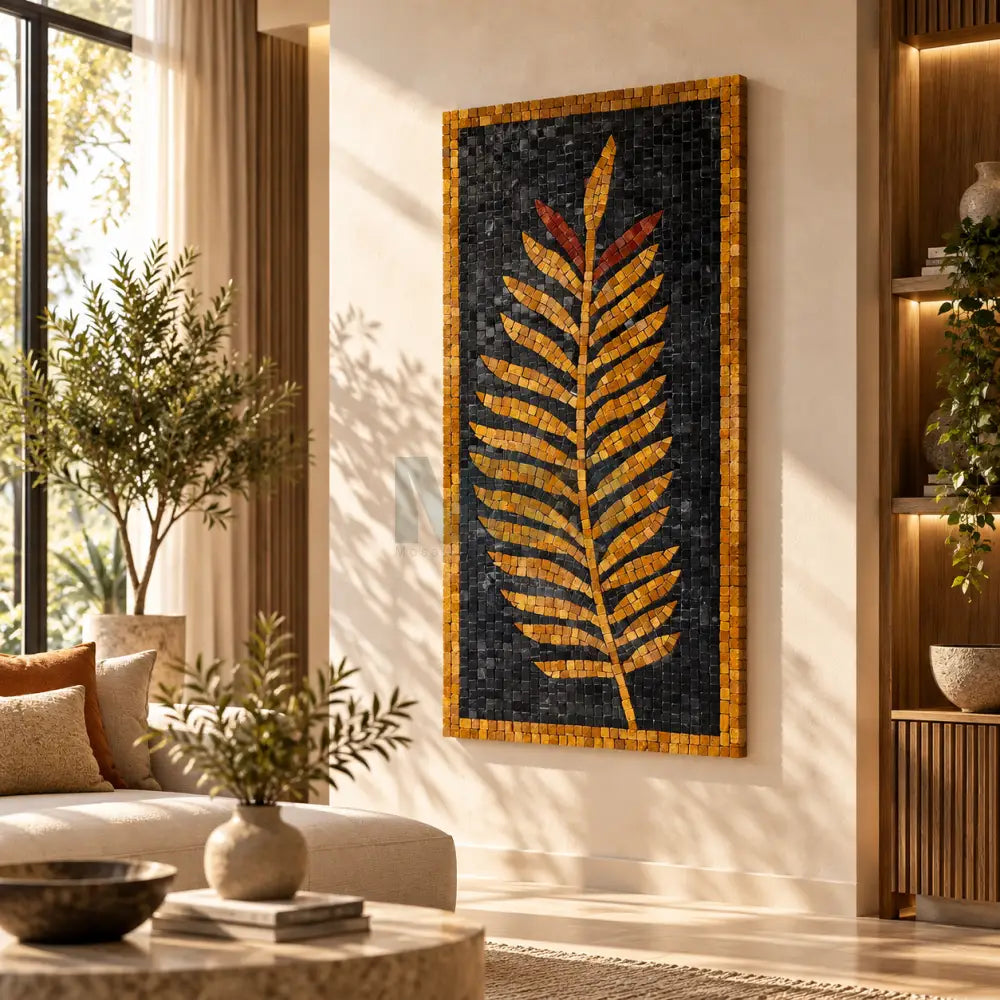 Dark Leaf Design Stone Mosaic Wall Art – Handmade Natural Stones