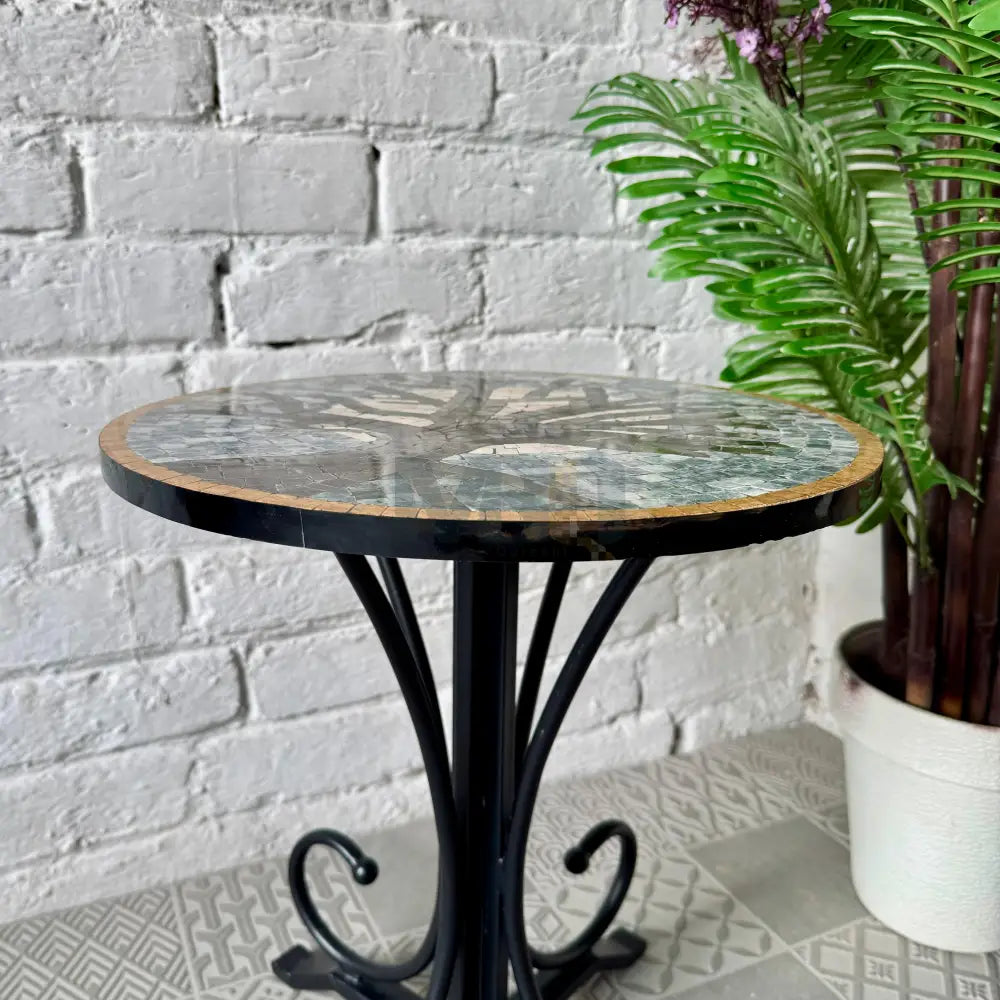Dark Moon Tree Design Coffee Table - Ornate Curve Base Ideal for Reading Corner 16” x 16” x 20”