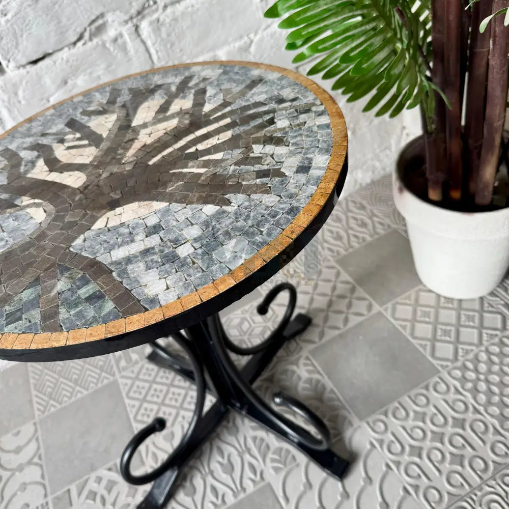 Dark Moon Tree Design Coffee Table - Ornate Curve Base Ideal for Reading Corner 16” x 16” x 20”