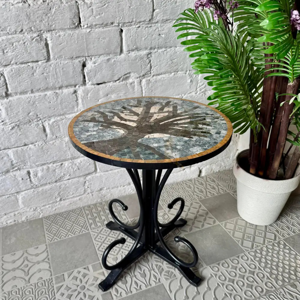 Dark Moon Tree Design Coffee Table - Ornate Curve Base Ideal for Reading Corner 16” x 16” x 20”
