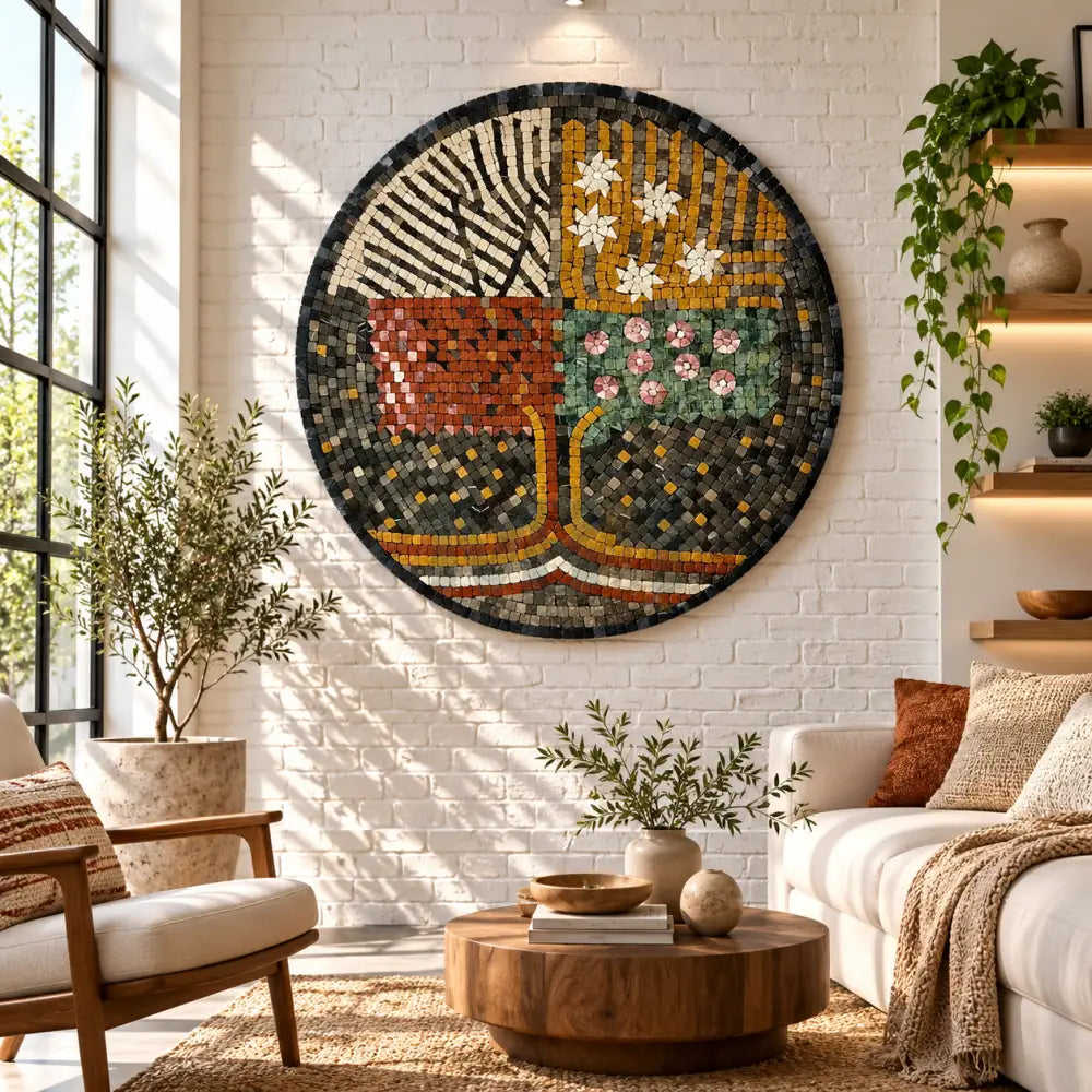 Dark Tree of Life Mosaic – Handmade Seasonal Circle Wall Decor and Antique Home Decor - Wall Hangings