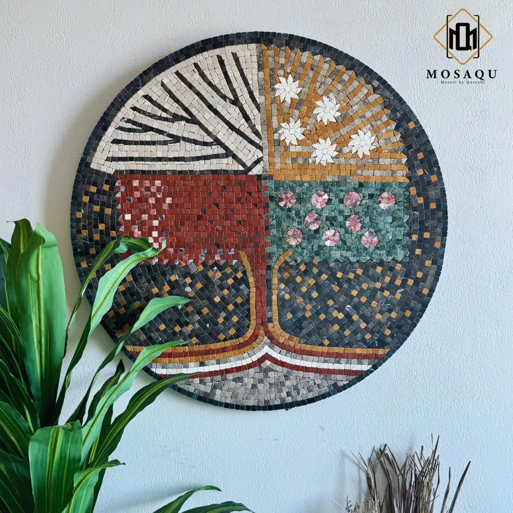Dark Tree of Life Mosaic – Handmade Seasonal Circle Wall Decor and Antique Home Decor Wall Hangings