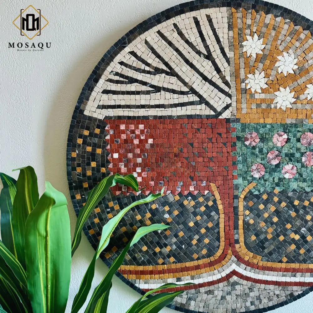 Dark Tree of Life Mosaic – Handmade Seasonal Circle Wall Decor and Antique Home Decor Wall Hangings
