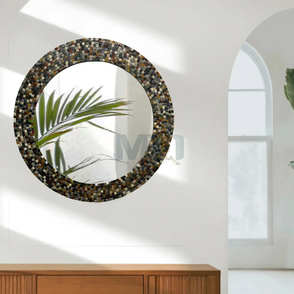 Decorative Mirror with Multicoloured Gemstone Accents for Western Home Decor 32’’x32’’ Wall Hangings