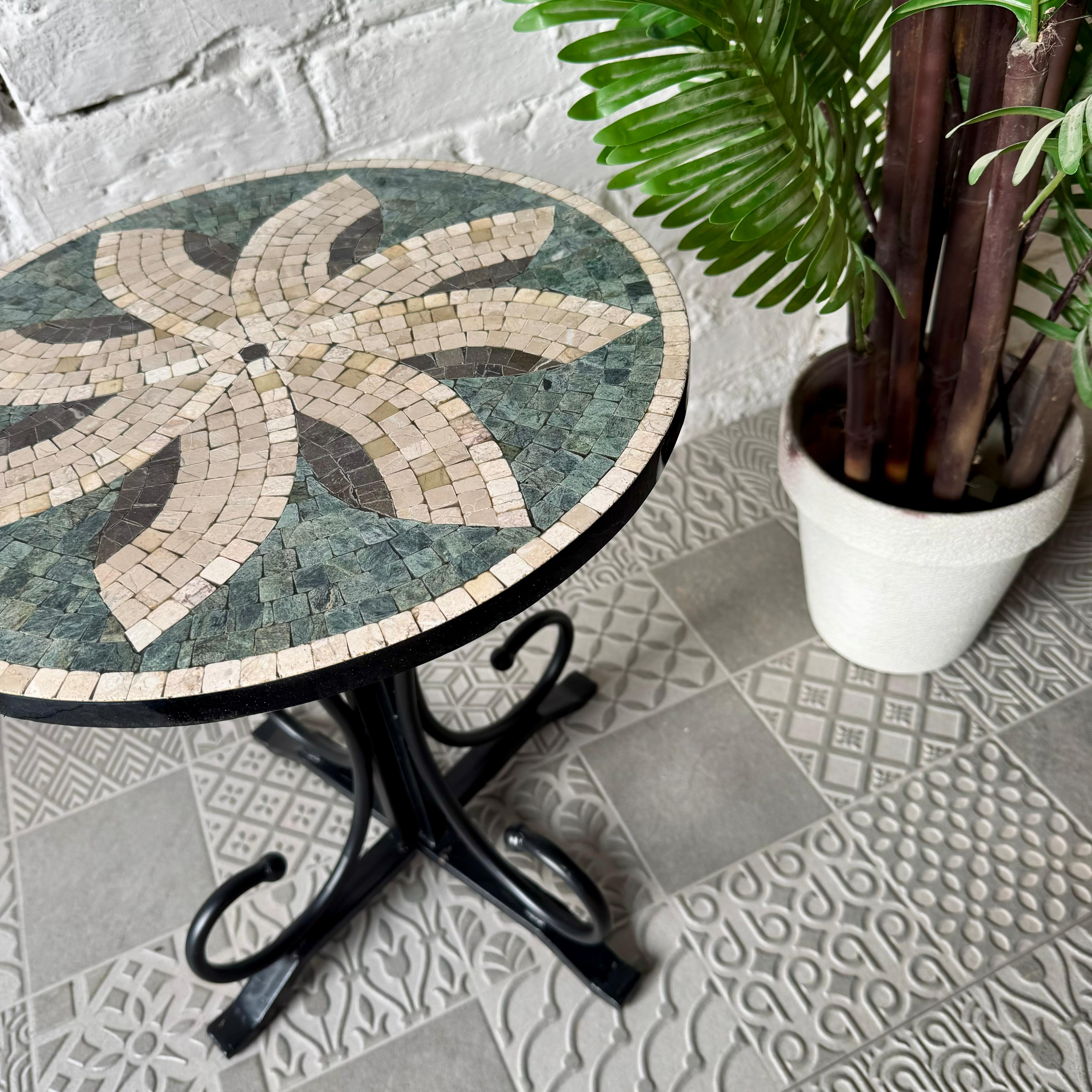Celestial Petal Mosaic Coffee Table - Ornate Curve Base for Charming Individuals
