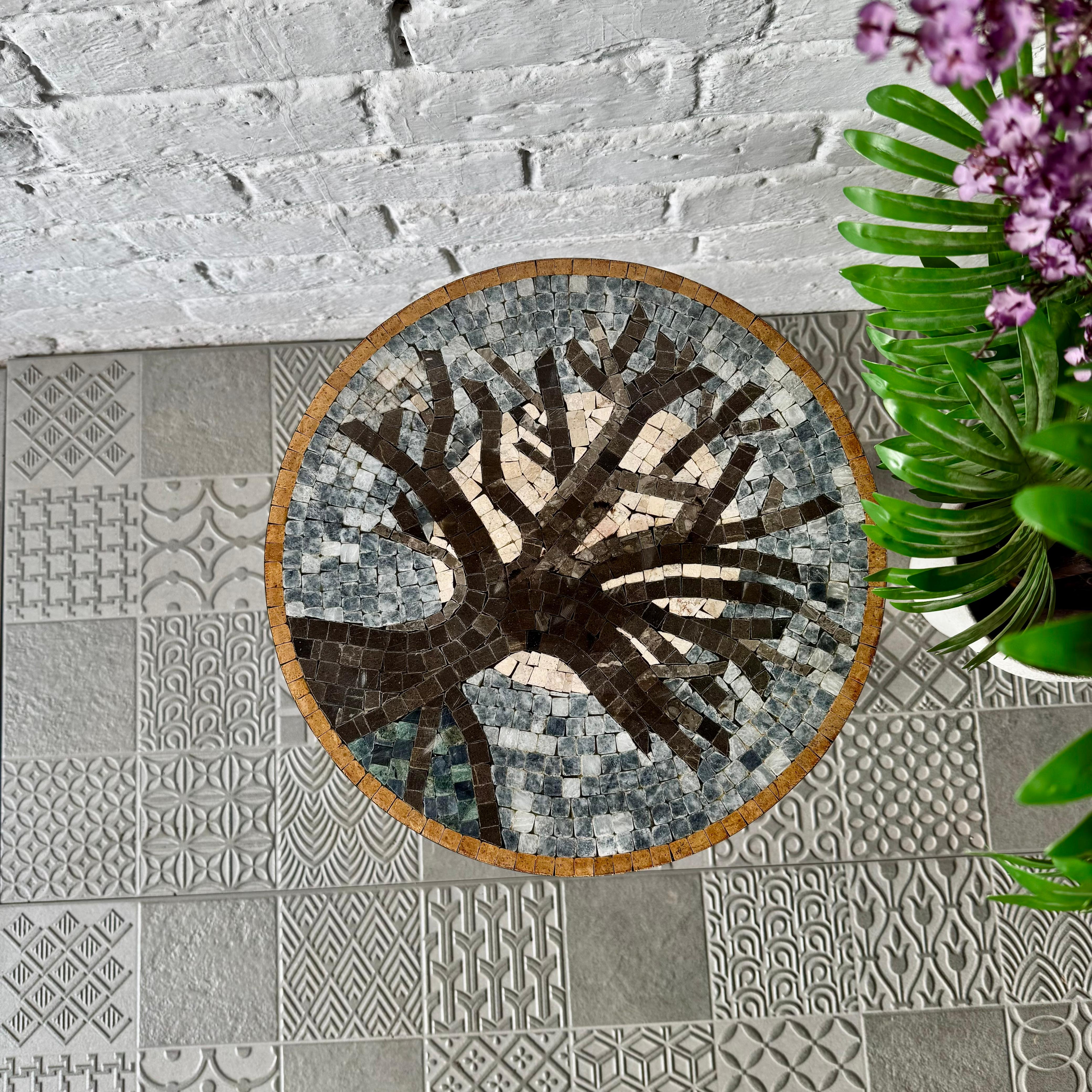 Dark Moon Tree Design Coffee Table - Ornate Curve Base Ideal for Reading Corner