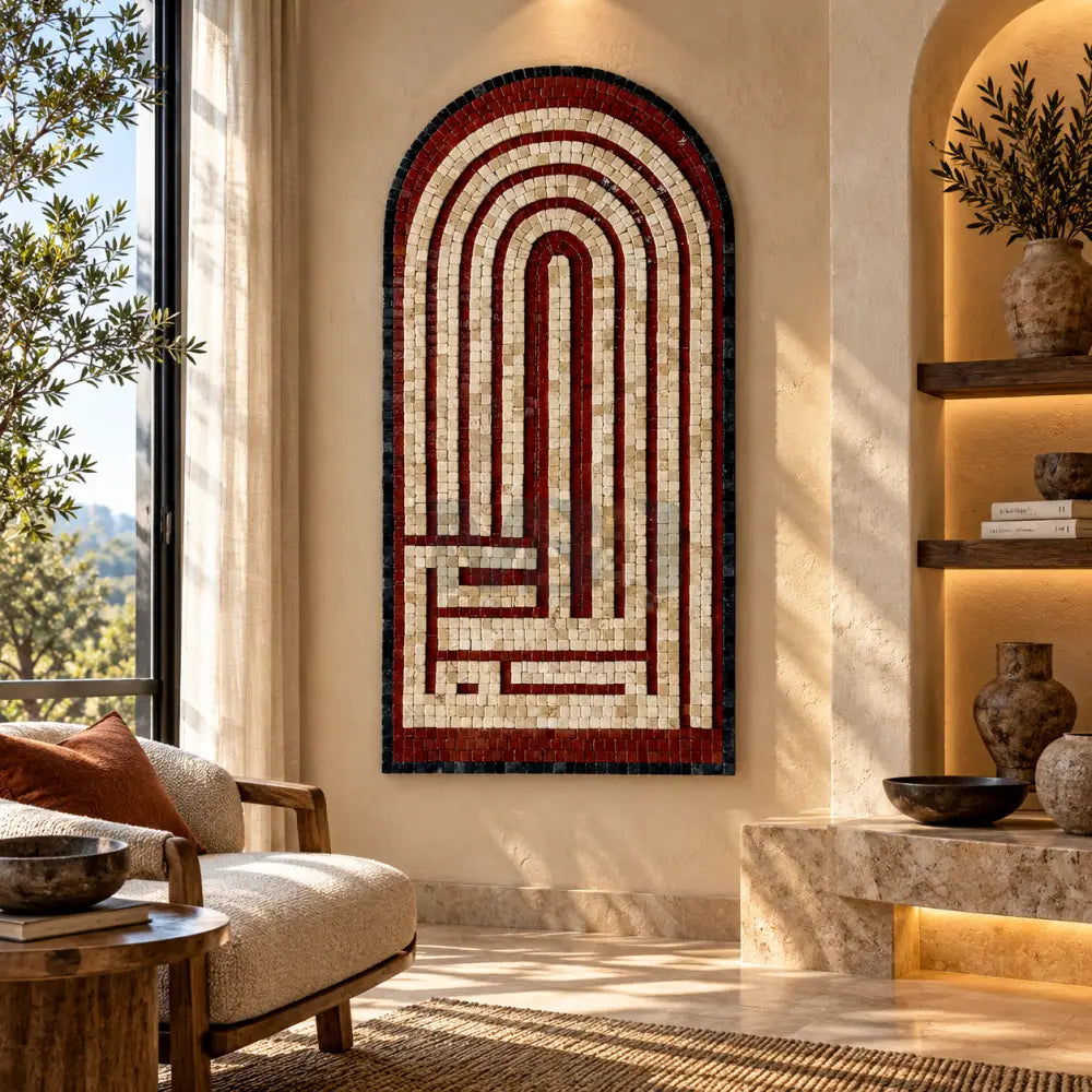 Elegant ’Alhumdulilah’ Islamic Calligraphy in Black & Red Stone Mosaic Wall Art - Wall Hangings