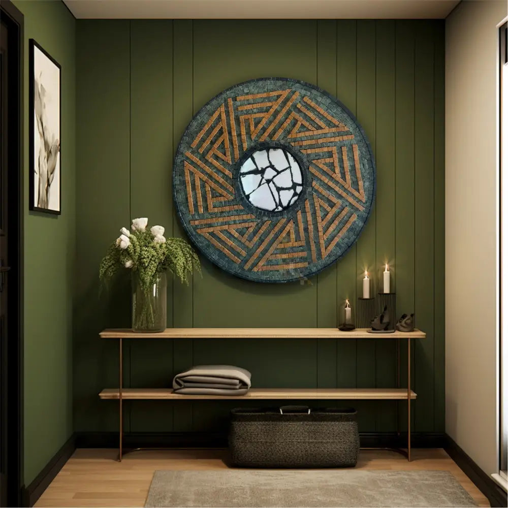 Elegant ’Allah Hu Akbar’ Islamic Kufic Calligraphy in Green & Golden Stones Wall Hangings