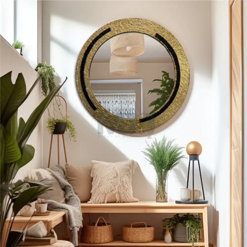 Elegant Wall Mirror with Gold-Plated Stone Accents for Office Spaces 32’’x32’’ Wall Hangings