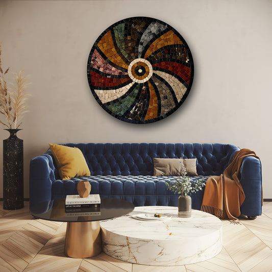 Circular Swirl Mosaic Wall Hanging – Earth-Toned Handmade Stone Art
