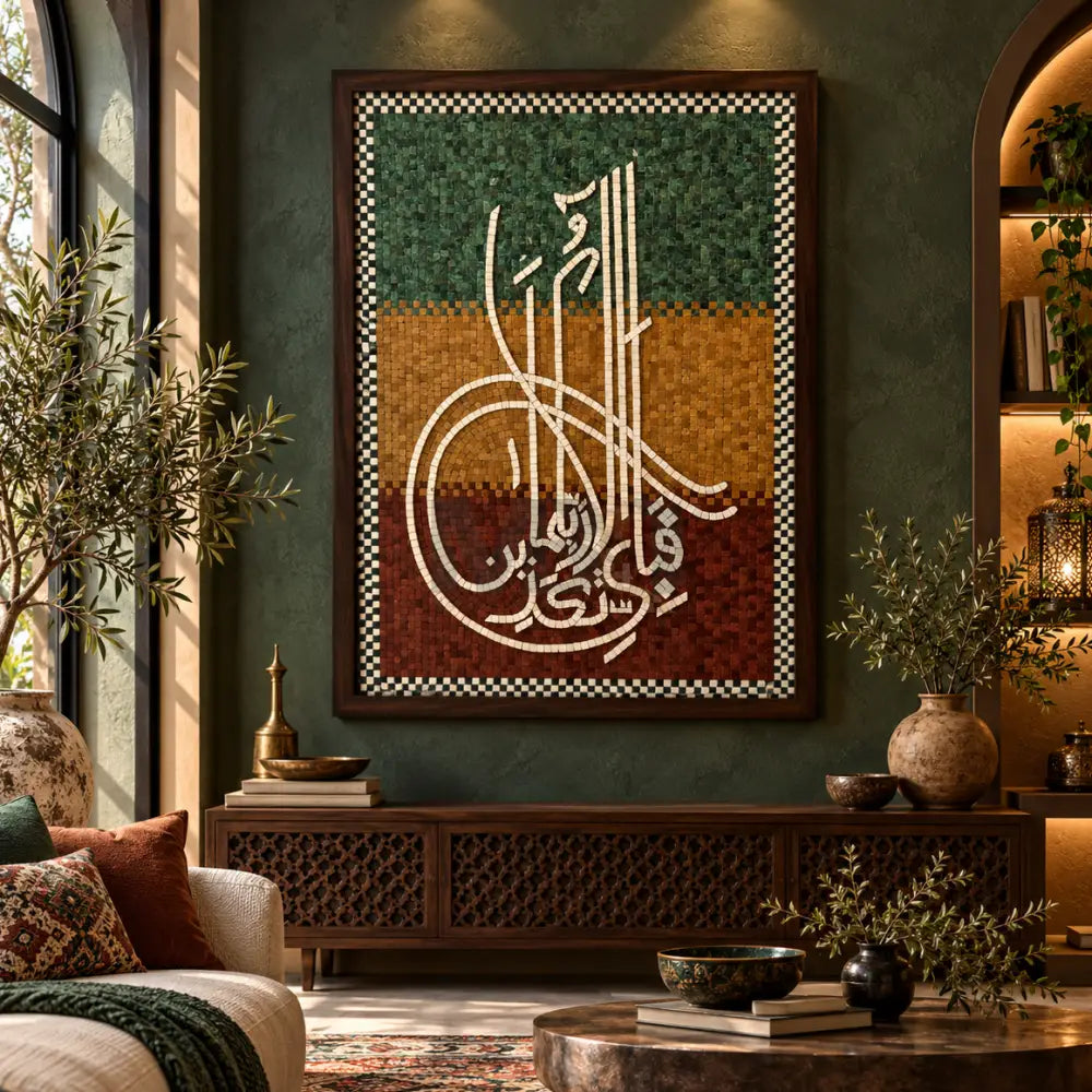 Fabiallah Islamic Wall Art: Handcrafted Elegance in Multicolour Stones for Antique Home Decor - Wall Hangings